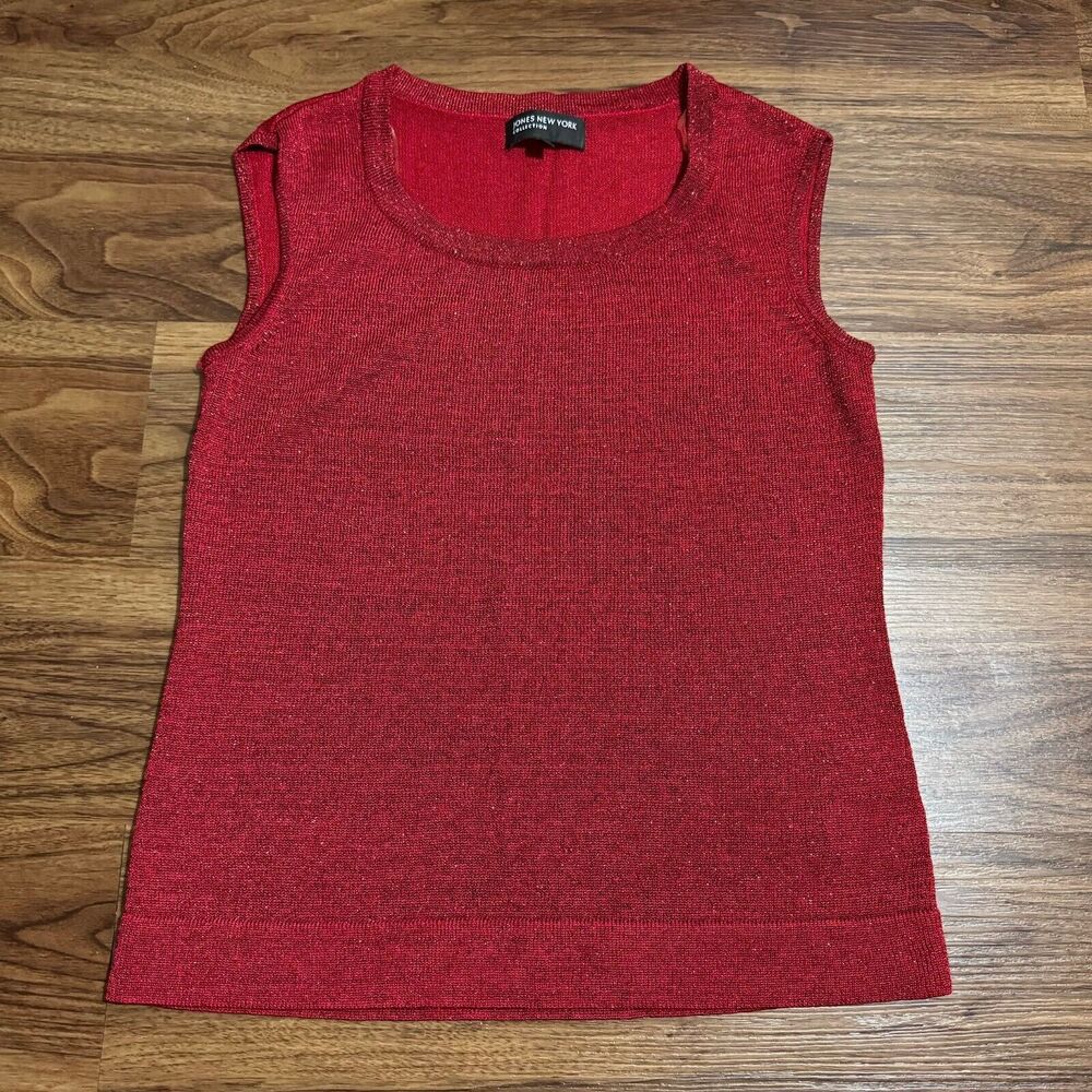 Jones New York Collection Womens Red Tank Top Round Neck Sleeveless Shirt Size M